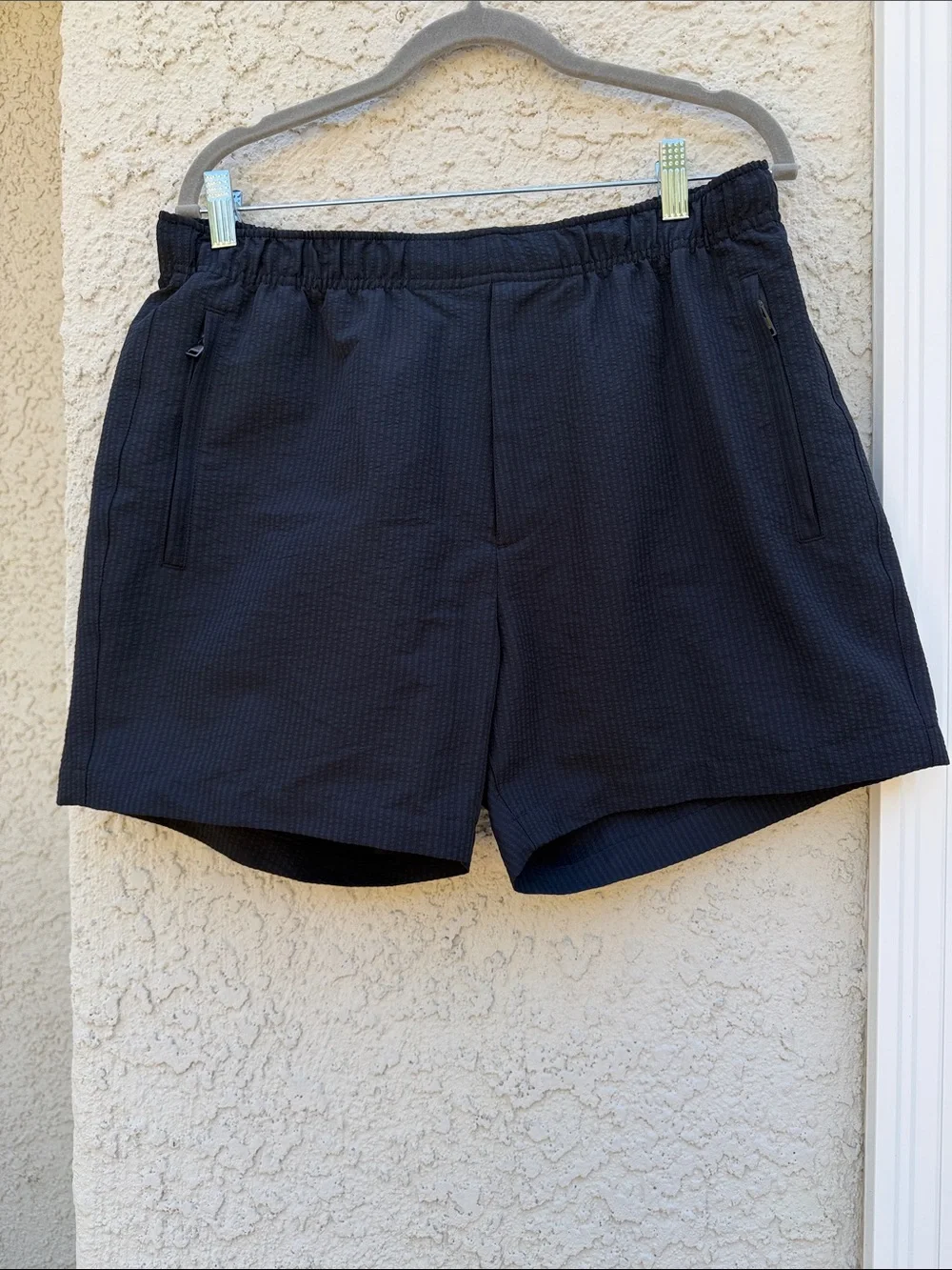 Theory Men's Black Jace OSP Splash Seersucker Swim Trunk Active Short Size M